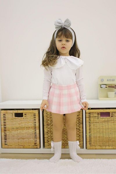 MİNİKO KİDS GIRL'S COLLARED PLAID SHORTS WITH SKIRT DOUBLE SET