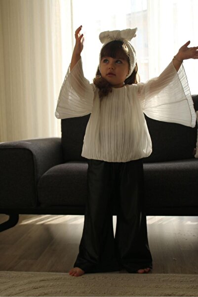 MİNİKO KİDS GIRL'S PLEATED LEATHER SPANISH SLING SHIRT PANT SET