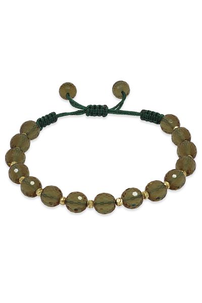 Tesbihane Macrame Braided Gold Color Dorica Ball Decorated Globe Cut Faceted Zultanite Stone Women's Bracelet
