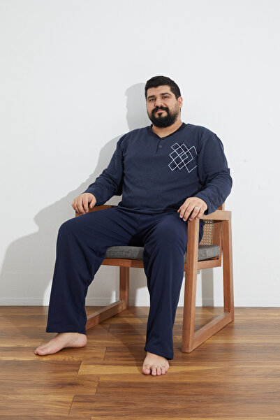 Ayans Pijama Battal Великий розмір Двохнитковий (товстий) піжамний комплект з довгими рукавами