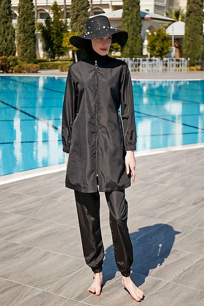 Remsa Mayo Remsa Parachute Waterproof Full Covered Hijab μαγιό R078 Nazlı Μαύρο