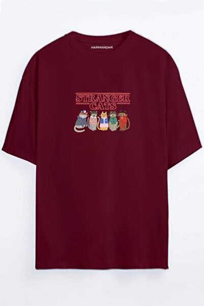 Harmandar Μπλουζάκι Stranger Cats Printed Unisex Μαύρο - Λευκό - πορτοκαλί - ...