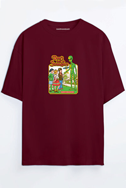 Harmandar Tricou supradimensionat Dont Talk Strangers Alien Unisex Negru - Alb