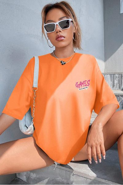 MODAGEN Tricou oversize unisex portocaliu cu decolteu rotund cu imprimeu