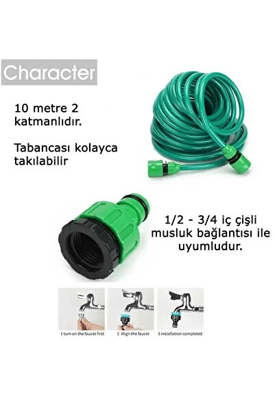 Mashotrend 10 Metre Başlıklı PEMBE Hortum - Makara Bahçe Hortumu Bahçe Sulama Hortumu 7 Fonksiyonlu Başlık