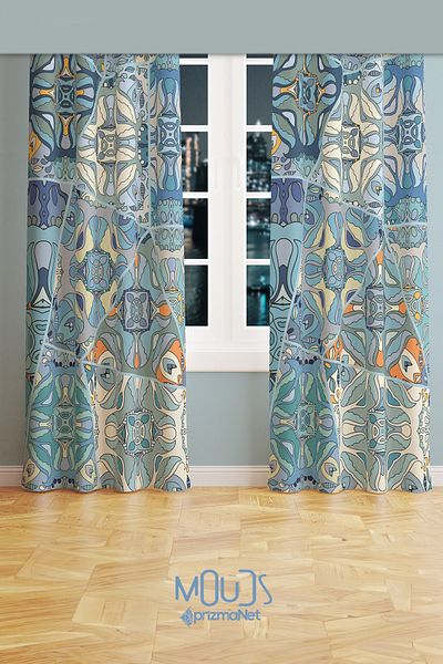Moud's Anatolia 5 Patterned Suede Living Room Hall Background Curtain Printed Extrafor Drawstring 2 Sash PRD-1015