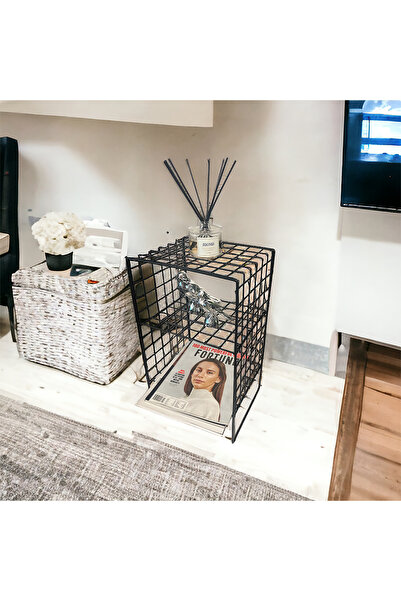 decorelax Iskandinav Tarzı Siyah Metal Hasır Tel Sehpa