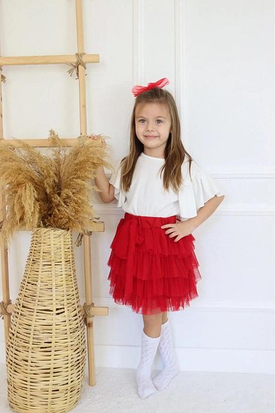 MİNİKO KİDS GIRL'S 23 APRIL TULLE SKIRT SHORT SLEEVE DOUBLE SET