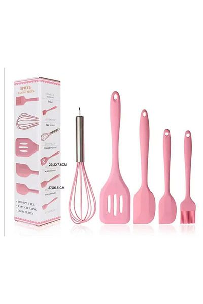 2B Bazaar 5-Piece Kitchen Set Fireproof Non-Stick Kitchen Pastry Silicone Egg Brush Spoon Beater Holder Set