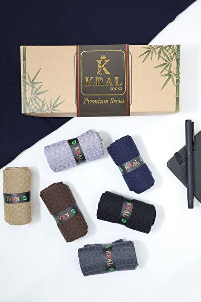 KRAL SOCKS Дълги бамбукови чорапи (6 чифта) Висококачествени летни безшевни парфюмирани мъжки чорапи в подаръчна кутия