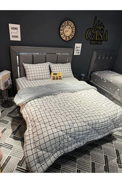 tekstildiyarı White Square Welsoft Puffy Double Quilt Set