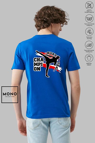 MONO COLLECTİON MONO COLLECTION Unisex Oversize Crew λαιμόκοψη βαμβακερό Muay Thai εμπριμέ κοντομάνικο μπλουζάκι