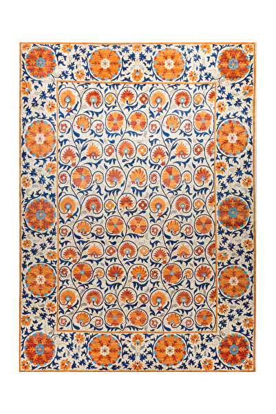 Rugs Modern Halı Berlin Suzani Çini Desen Etnik Turuncu Kiremit Renk Çok Renk...