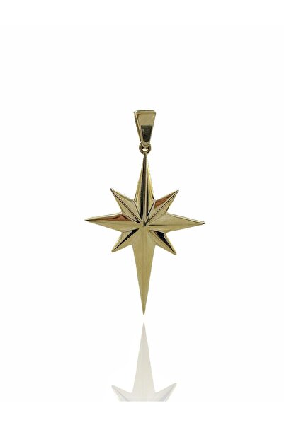 MaGold Kutup Güney Yıldızı Üst Kalite Taşsız Altın Büyük Boy Kolye Ucu