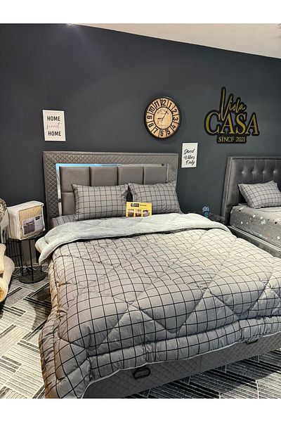 tekstildiyarı Smoked Square - Double and Reversible Welsoft Puffy Quilt Set