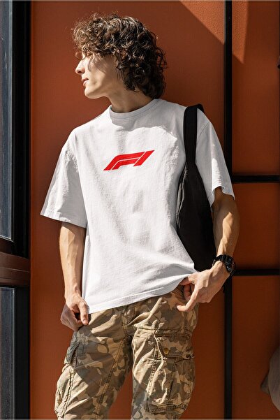 FULL TOLERANCE Formula 1 F1 Logo Baskılı Beyaz Tişört, Oversize Unisex Beyaz Tişört