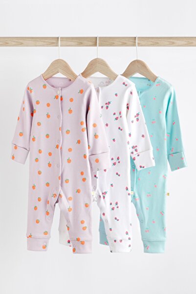 Next Baby طقم بذلة قطنية منقوشة بالفراولة مكونة من 3 قطع