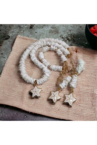 Denis Bujiteri Women's White Seashell 40cm Extension Necklace, 15cm Extension Bracelet and Earrings