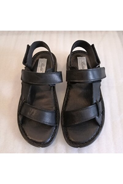 Butik Tülin صندل من جلد البقر الأصلي باللون الأسود للجنسين - حزام مزدوج، شريط...