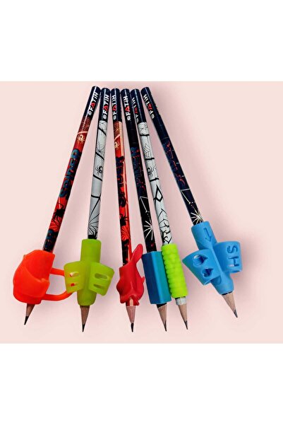 sevgi kırtasiye 6 Lı Kurşun Kalem Kolay Kalem Tutma Aparatları Seti - 3 Parmak Balık Silikon Sünger Üçgen