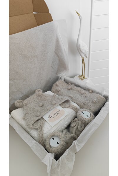 Sincabın Düşleri Hoşgeldin bebek yenidoğan bebek hediye kutusu seti hastane çıkışı triko örgü battaniye