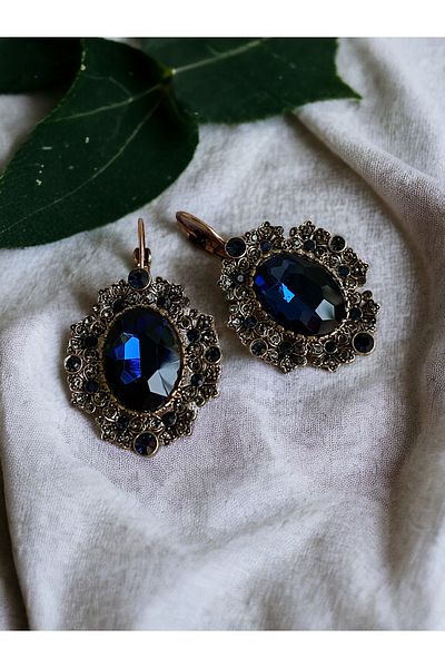 FAYRA ACCESSORIES Navy Blue Zircon Stone Earrings