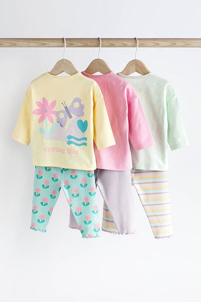 Next Baby Pink Butterfly Patterned 100% Cotton 3-Piece Set - Lower and Upper Set