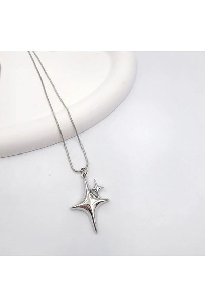 Köstebek Cross Two Star Necklace
