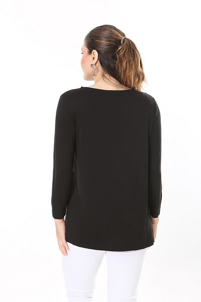 Şans Women's Plus Size Black Glitter Detailed Long Sleeve Blouse 65N37697