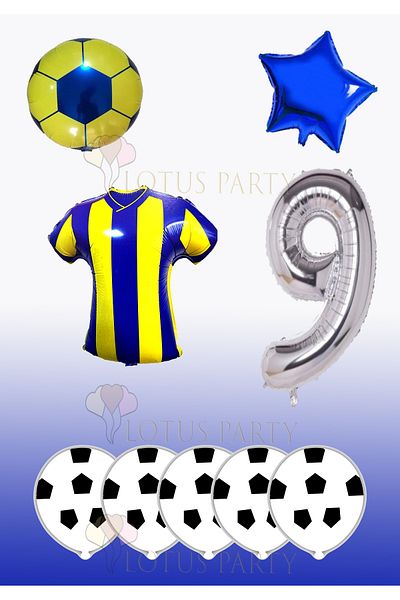 LOTUS PARTY Σετ γενεθλίων με θέμα το κίτρινο Navy Blue Football - Κίτρινο Navy Blue Foil Balloon - Foil Balloon Age 9