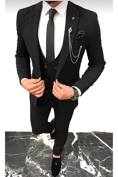 nyk tempee Slim Fit Yelekli Takım Elbise (Mendilli Kravat&Zincir aksesuar Hed...