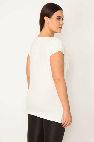 Şans Women's Large Size Bone Stone Detailed Low Collar Blouse 65N37662