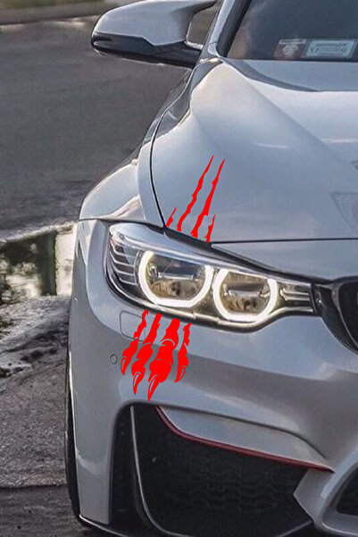 STİCKERCI BEY 30*11 Cm Kırmızı Araç Far Pençe Izi Sticker Modifiye Kaplama Et...