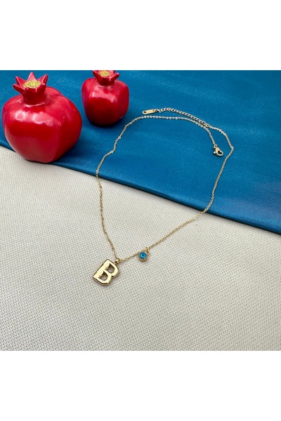 Opia Takı & Aksesuar Kadın Çelik Balon Harf Nazar Boncuklu Kolye
