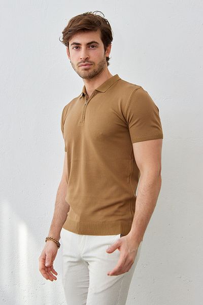 RAVANELLI Men's Modern Slim Fit Zippered Polo Collar T-Shirt