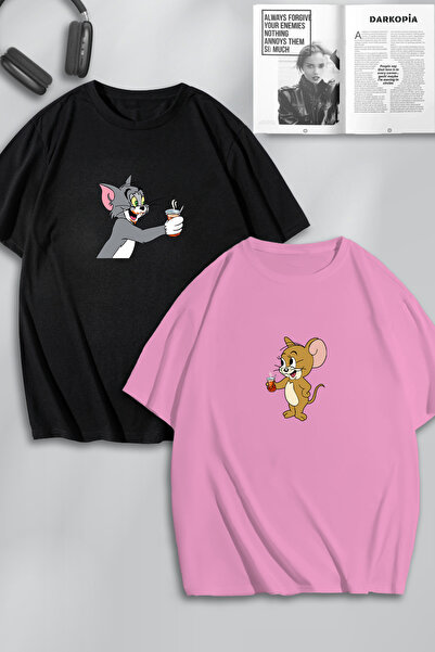 macklin Unisex Kadın Erkek Tom ve Jerry Çay Baskılı Sevgili Çift Kombini Tasa...