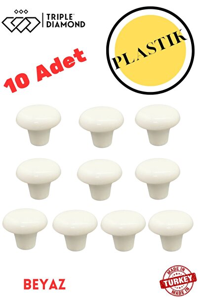 Triple Diamond 10 adet Mantar Beyaz Düğme Kulp Çekmece Dolap Kapak Kulpu Kulb...