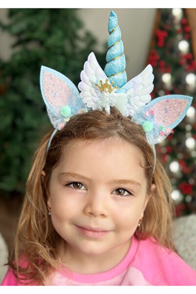 QUEEN AKSESUAR design de lux, argintiu, strălucitor, cu aripi, unicorn mare, cal cu coarne, coroană pentru petrecerea de ziua de naștere, coroană pentru copii, albastru