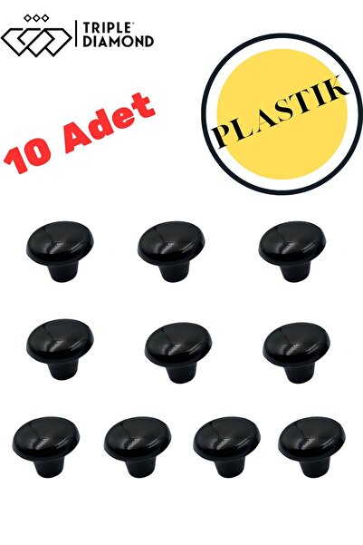 Triple Diamond 10 adet Mantar Siyah Düğme Kulp Çekmece Dolap Kapak Kulpu Kulb...