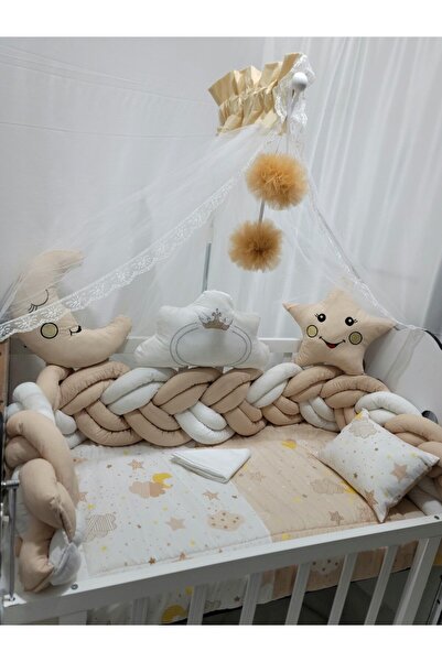 JULYA KİDS Cibinlikli 3'lü Örgülü Bej Uyku Seti 60*120 Cm 9 Parça