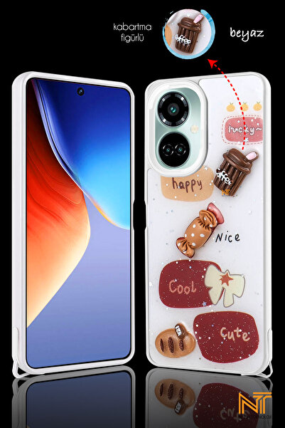 Nezih Case Tecno Camon 19 Uyumlu Kabartmalı Figürlü Trend Simli Şık Kapak Kılıf