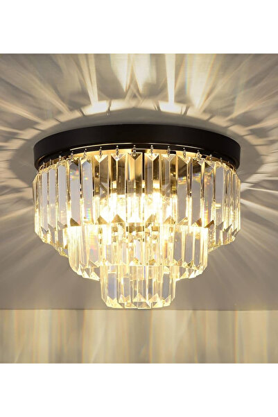 burenze Modern Lüks Kristal Taşlı Salon Mutfak Oturma Odası Avize Siyah 30 Cm...