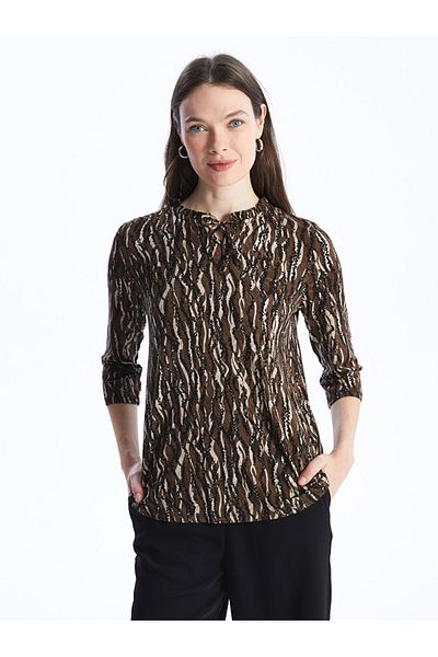 LC Waikiki Tie Collar Patterned Women's T-Shirt