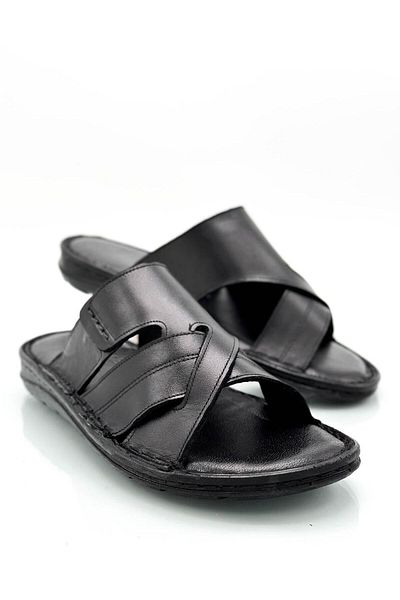 Moda Lalin Genuine Real Leather Men's Slippers Lightweight Slippers Leather G Black