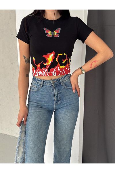 Touz Moda Μαύρη περικοπή με στάμπα πεταλούδας