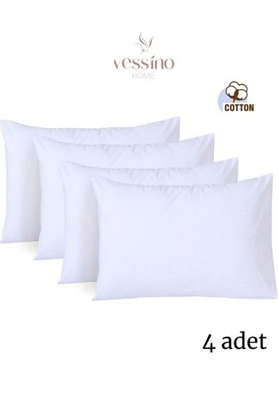 VESSİNOHOME Cotton 4-Piece 50x70 White Pillowcase Inner Lining, Zippered Pillow Case, 4-Piece Pillow Mattress