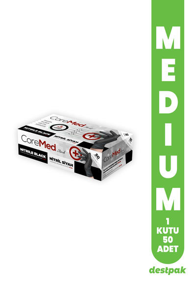 Destpak Bimel Coremed Plus Siyah Nitril Ekstra Kalın Pudrasız Eldiven (MEDIUM...