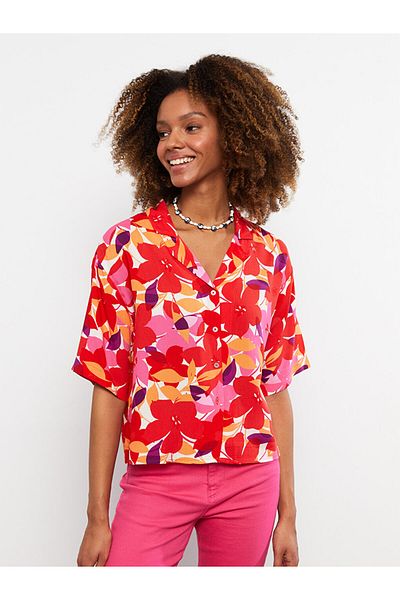 LC Waikiki Front Button Closure Printed Short Sleeve Viscose Women's Shirt