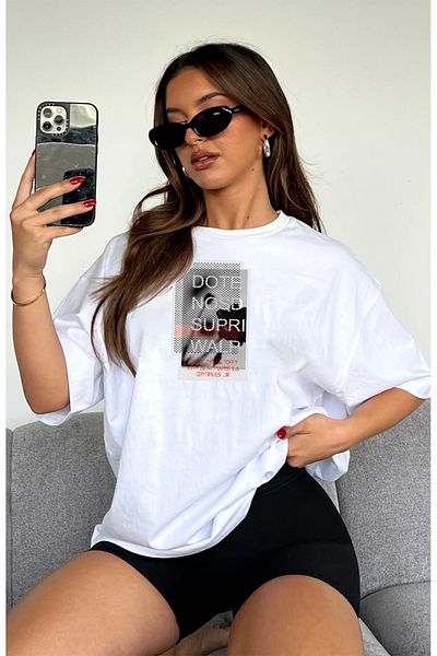 qavnas Tricou alb unisex oversize Dote Boyfriend