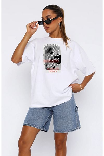 qavnas Tricou alb unisex oversize Dote Boyfriend